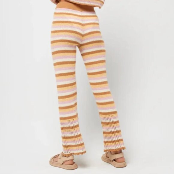 L*Space NWT Turn The Tide Crochet Pants in Cancun Stripe, White, Pink, Brown L - Picture 13 of 13